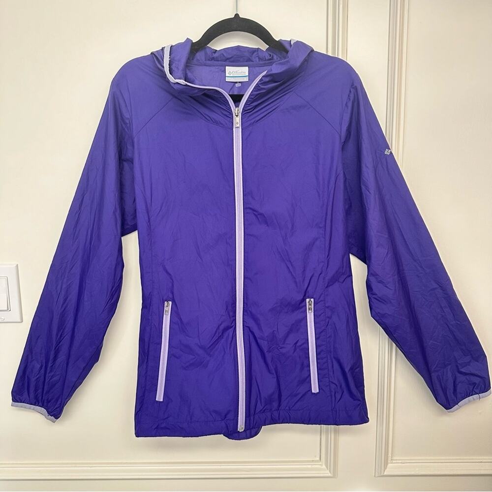 Columbia Purple Rain Jacket Size M Full Zip Hooded Pockets Thin Windbreaker